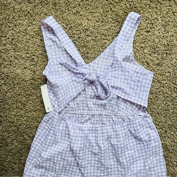 NWT Open Bow Back Lavender Gingham Long Dress Summer Midi Maxi Dress XL New - Picture 5 of 7